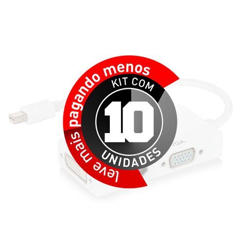 Kit com 10 Adaptador Mini Displayport para HDMI VGA DVI