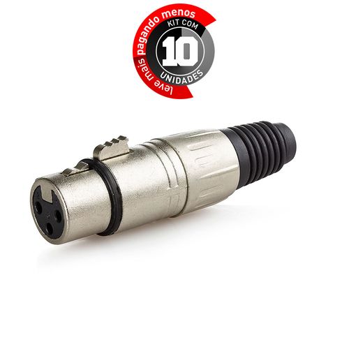 Kit com 10 Conector XLR Fêmea Profissional - Cirilo Cabos