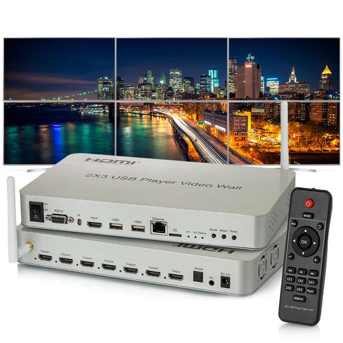 Vídeo Wall Controlador 2x3, 4K, 6 Telas, USB, HDMI