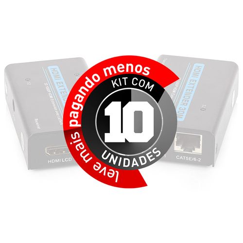 Kit com 10 Extensor HDMI 30 Metros - Cat-5e Cat-6 - 3D - 1080P