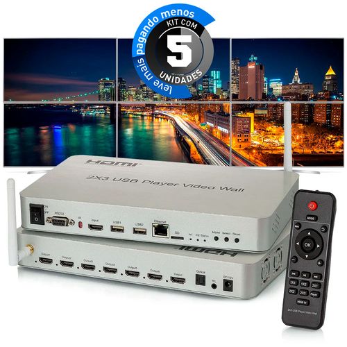Kit 5 Controladores de Vídeo Wall 2x3 - USB - HDMI - 4K