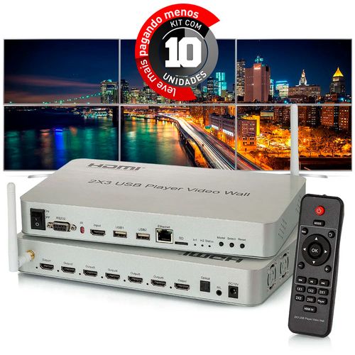 Kit 10 Controladores de Vídeo Wall 2x3 - USB - HDMI - 4K