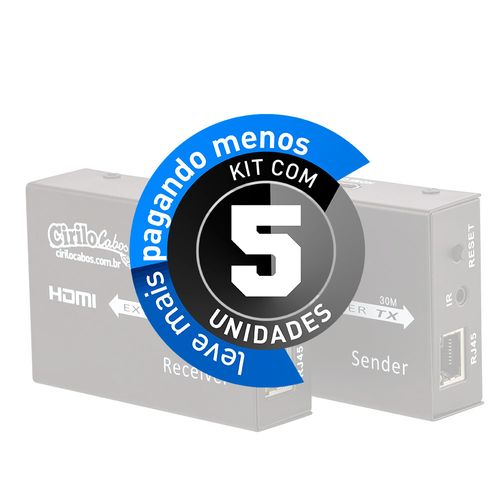 Kit 5 Extensor HDMI 30 Metros - Cat-5e Cat-6 - 3D - 1080P