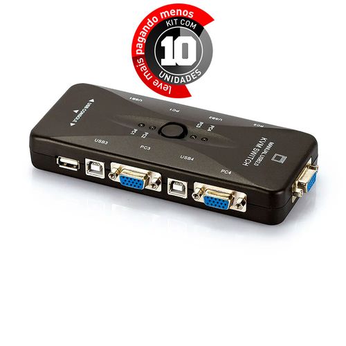 Kit com 10 Switch KVM USB 4 Portas VGA - KVM41UA - USB 2.0