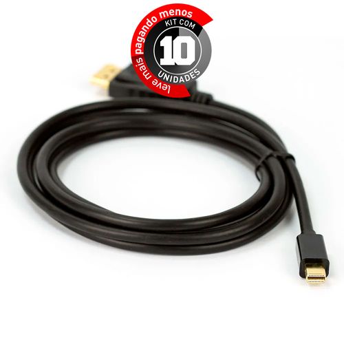 Kit com 10 Cabos Mini Displayport para Displayport Preto