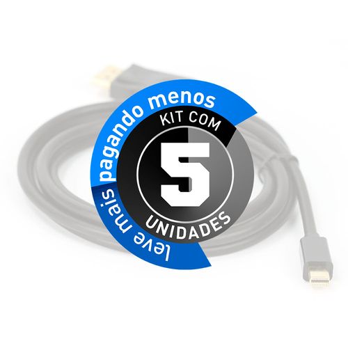 Kit com 5 Cabos Mini Displayport para Displayport Preto