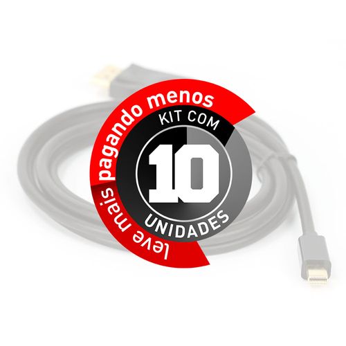 Kit com 10 Cabos Mini Displayport para Displayport Preto