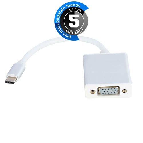 Kit com 5 Cabos Adaptador USB-C para VGA Branco