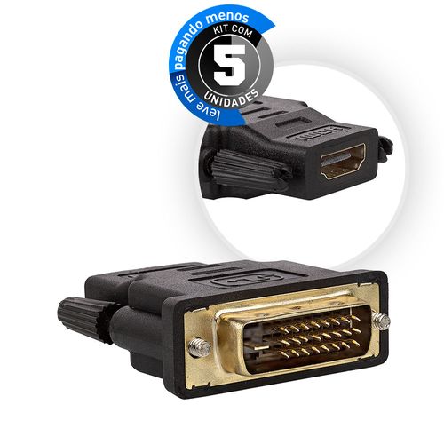 Kit com 5 Adaptador Dvi Macho Para Hdmi Fêmea