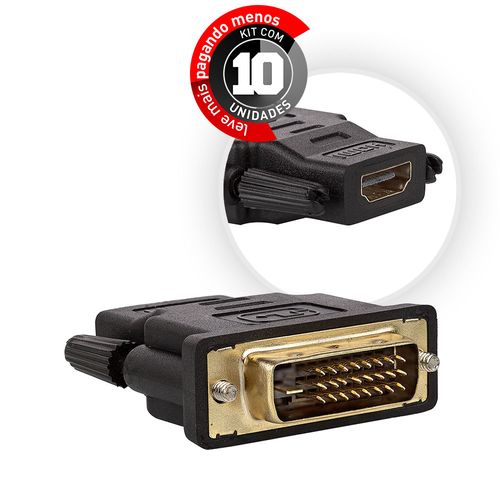 Kit com 10 Adaptador Dvi Macho Para Hdmi Fêmea