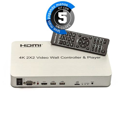 Kit com 5 Controlador de Vídeo Wall 2x2, com USB - HDMI - 4K