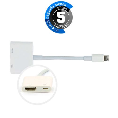 Kit com 5 Adaptadores de Áudio e Vídeo Lightning Digital para Iphone/Ipad