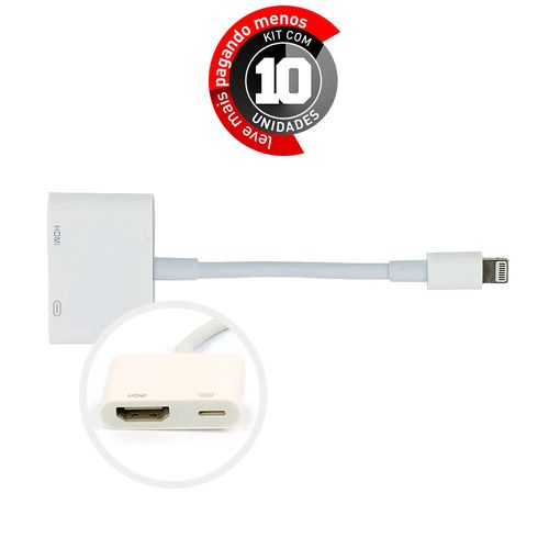 Kit 10 Adaptadores de Áudio e Vídeo Lightning Digital para Iphone/Ipad