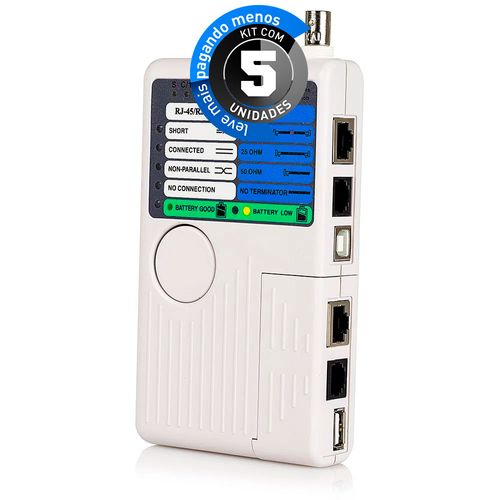 Kit com 5 Testador de Cabos Remoto - USB, BNC, RJ11, RJ45, Rede