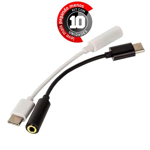 kit 10 Cabo Adaptador USB-C para Fone de Ouvido P2, Branco