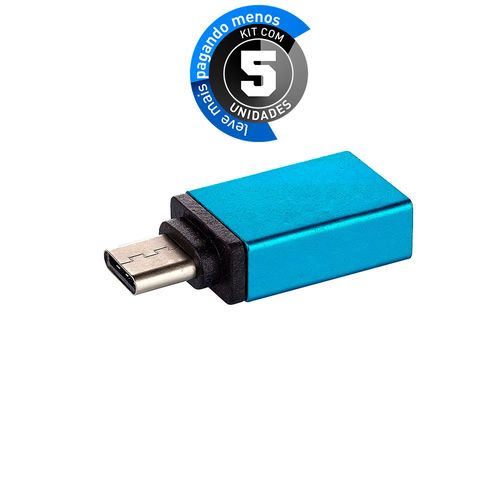Kit com 5 Adaptador Usb-C Usb 3.0 com Função OTG, Azul
