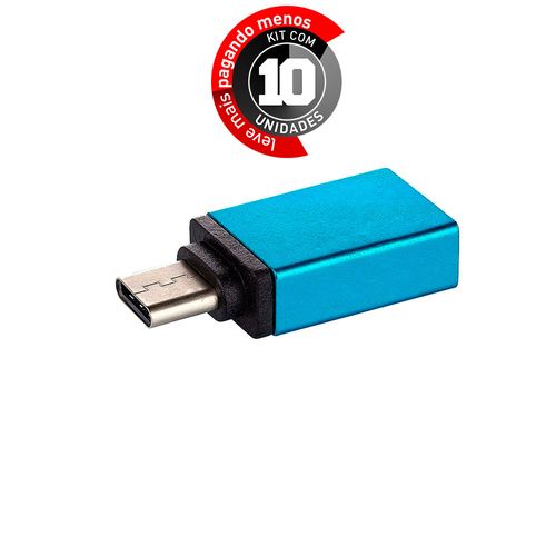 Kit com 10 Adaptador Usb-C Usb 3.0 com Função OTG, Azul