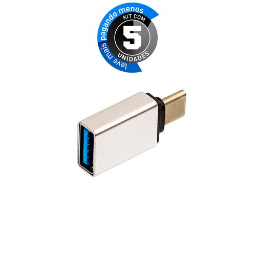 Kit com 5 Adaptador Usb-C Usb 3.0 com Função OTG, Prata