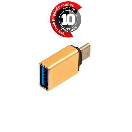 Kit com 10 Adaptador Usb-C Usb 3.0 com Função OTG, Dourado