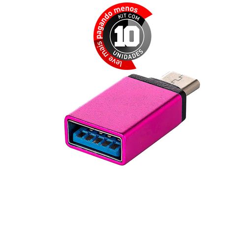 Kit com 10 Adaptador Usb-C Usb 3.0 com Função OTG, Rosa
