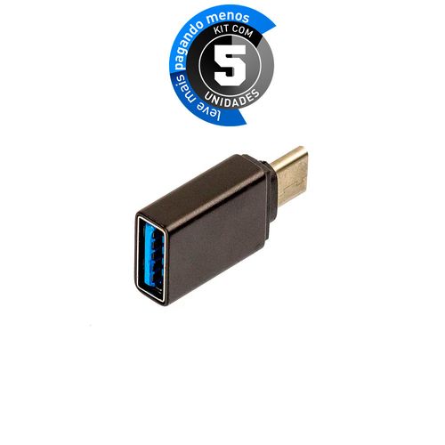 Kit com 5 Adaptador Usb-C Usb 3.0 com Função OTG, Preto