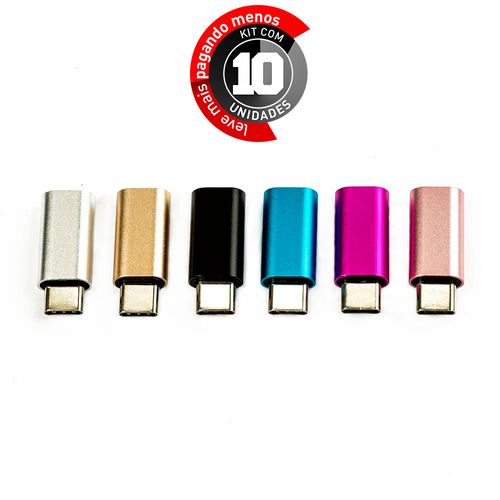 Kit com 10 Adaptador USB Tipo C Macho para iPhone Lightining Fêmea