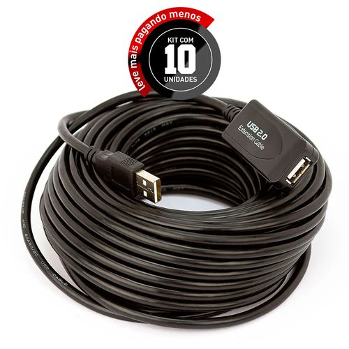 Kit com 10 Cabos Extensor Amplificado USB 2.0 10 metros