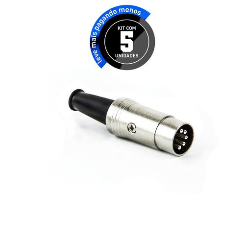 Kit com 5 Plug MIDI DIM Metálico Profissional