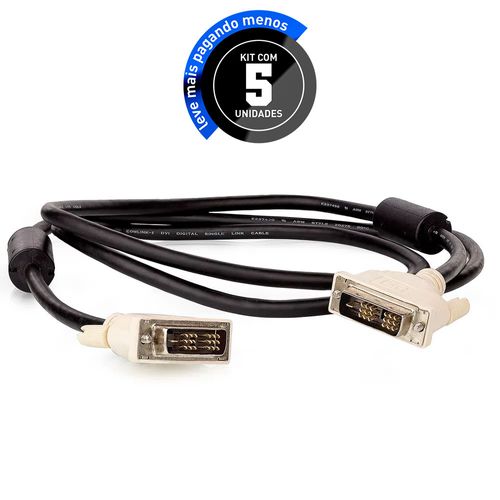 Kit com 5 Cabo DVI - Modelo DVI-D Single Link 1,5 m