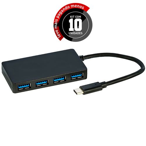 Kit 10 HUB Adaptador USB Tipo C 4 Portas USB 3.0 - Speed 5 Gbps