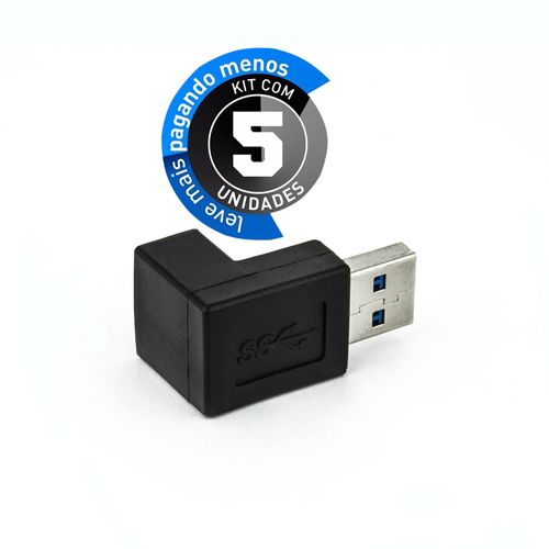 Kit com 5 Adaptador USB 3.0 Macho Fêmea 90 Graus
