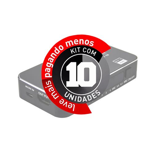 Kit 10 Switch HDMI 2.0, 4K, 4 Portas com Controle