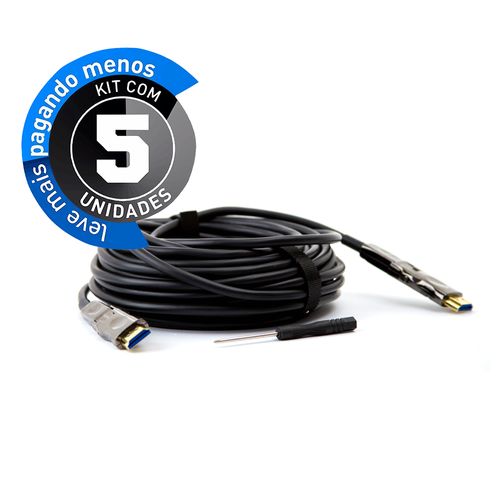 Kit 5 Cabos 2 em 1 HDMI 2.0, 4K, Fibra Óptica 50m