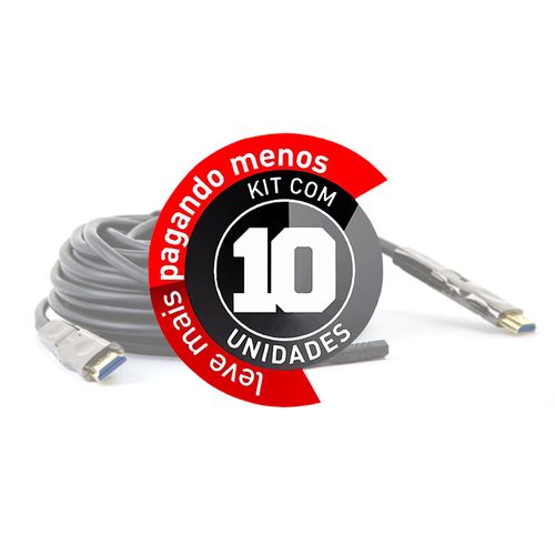 Kit 10 Cabos 2 em 1 HDMI 2.0, 4K, Fibra Óptica 90m