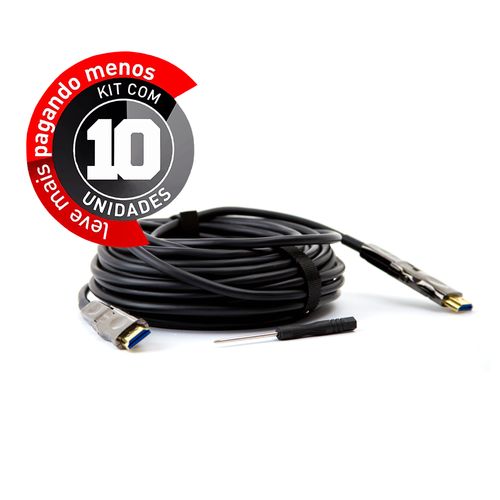 Kit 10 Cabos 2 em 1 HDMI 2.0, 4K, Fibra Óptica 15m