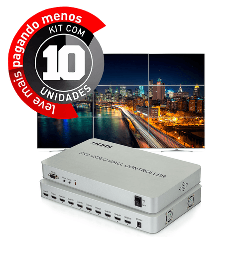 Kit com 10 Controladores de Vídeo Wall 3x3 - HDMI