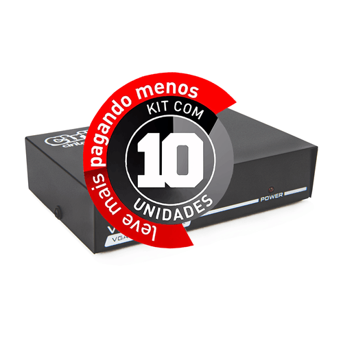 Kit com 10 Vídeo Splitter 1x2 - Distribuidor de Sinal VGA