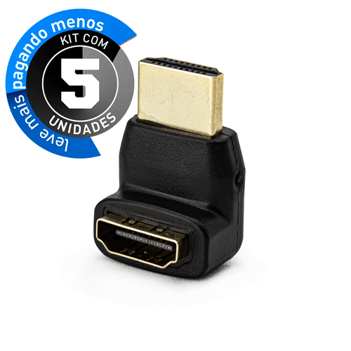 Kit com 5 Adaptador L - HDMI Macho para Fêmea