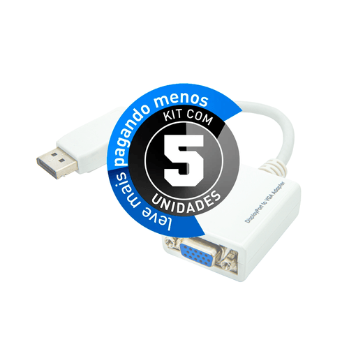 Kit com 5 Cabos Adaptador Displayport Para VGA Branco