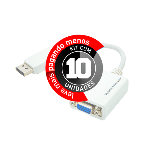 Kit com 10 Cabos Adaptador Displayport Para Vga Branco