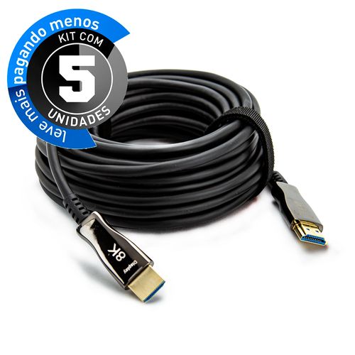 Kit com 05 Cabo HDMI 2.1 8K Fibra Óptica 50 Metros