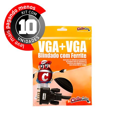 Kit com 10 Cabo VGA Blindado com Ferrite, 1 metro - Cirilo Cabos