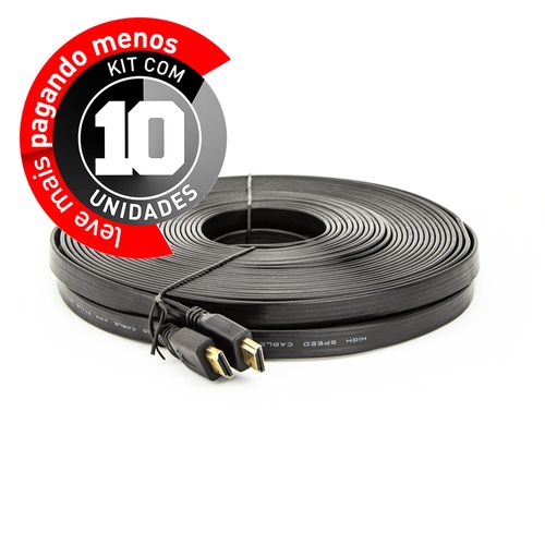 Kit com 10 Cabo HDMI Flat 2.0  - 10 Metros