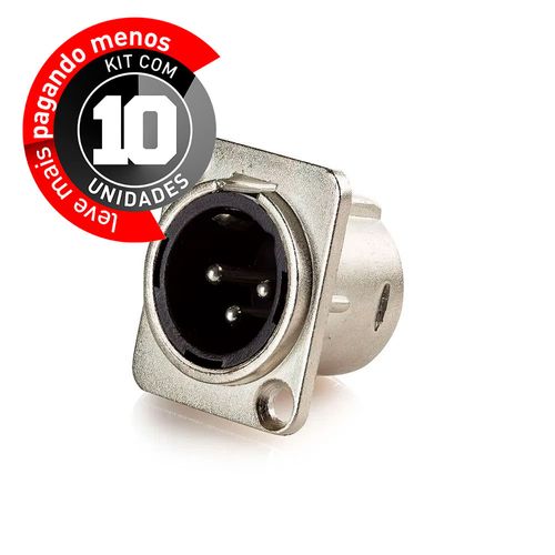 Kit com 10 Conector XRL Macho Painel de Metal Cirilo Cabos