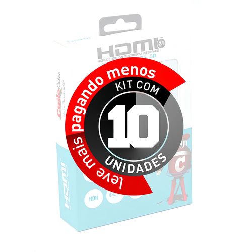 Kit com 10 Cabos HDMI Ultra High Speed - Versão 2.1 8K com 50 centímetros