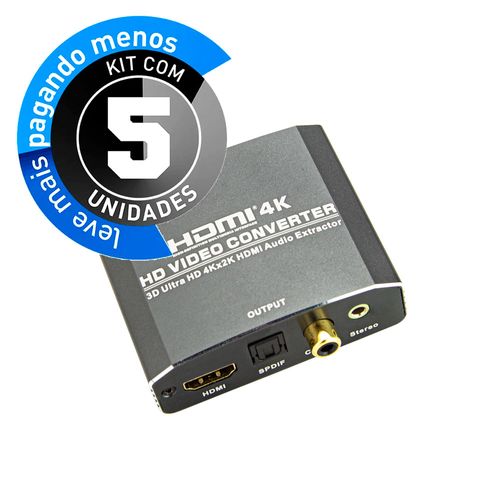 Kit com 5 repetidores HDMI com Extrator de Áudio com RCA, SPDIF e P2