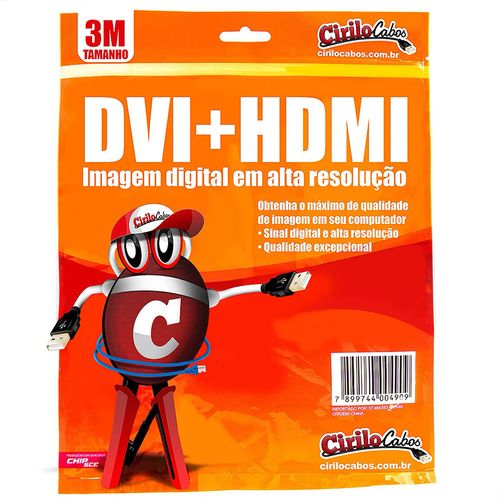 Kit com 5 Cabos DVI para HDMI, 3 metros - Cirilo Cabos