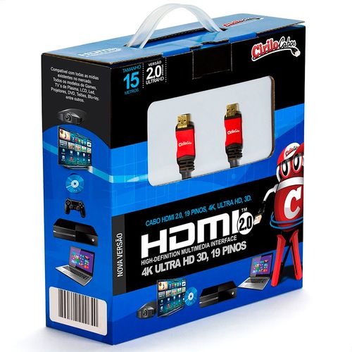 Kit com 10 Cabos HDMI Versão 2.0, 19 Pinos, 4K, Ultra HD, 3D - 15 metros