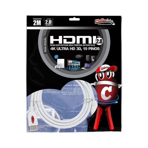 Cabo HDMI 2.0 4K Ultra HD 3D, Branco - 2 metros