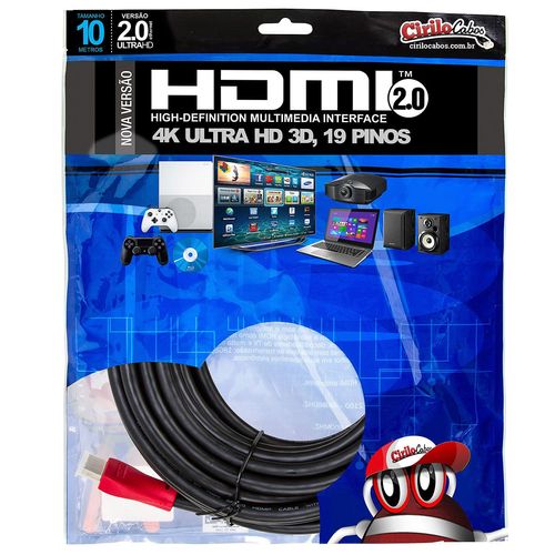 Cabo HDMI 2.0 Premium Ultra HD 4K@50/60 3D, 10 metros - Cirilo Cabos